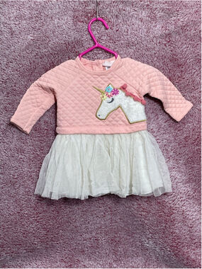 Baby look lass Casual Dress 3-6 Months Pink White Unicorn